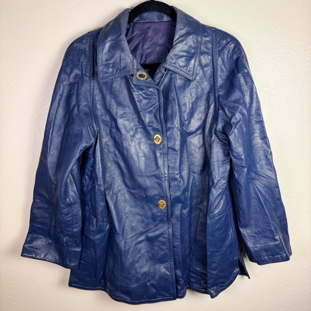 Vtg Sills Bonnie Cashin Womens M Blue Leather Turnlock Brass Retro 70s Luxury